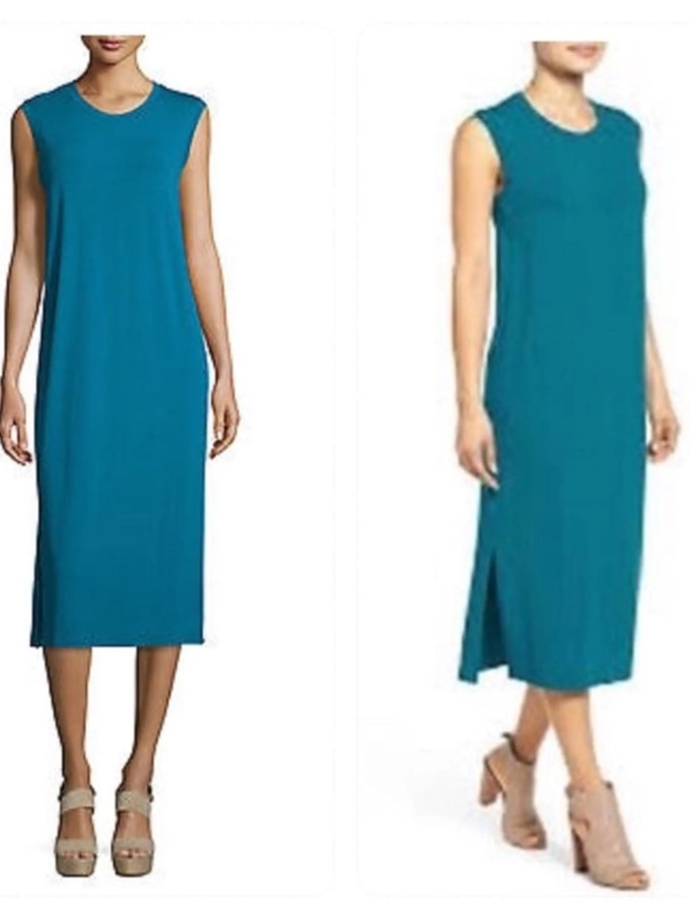 Eileen Fisher Teal Sleeveless Midi Dress